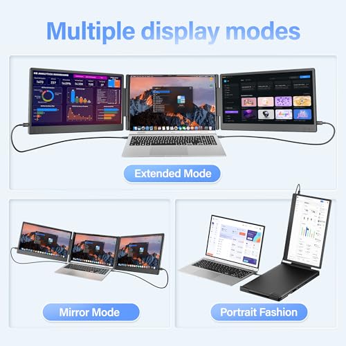 Image of Laptop Screen Extender, 14 inch Triple Monitor Extender, 1080P FHD Portable Monitor for Laptop, Upgraded Auto-Width Fits 13-17.3 inch Laptops, Plug & Play Screen Extender Compatible with Windows /Mac /Chrome