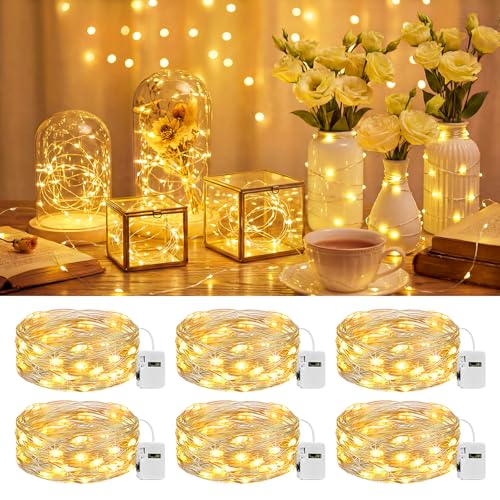 Image of btfarm 6 Pack LED Fairy Lights Battery Operated 3 Modes, 7ft 20 Led Twinkle String Lights Waterproof, Mini Silver Wire Firefly Starry Moon Lights for DIY Christmas Mason jars Wedding Table Centerpiece
