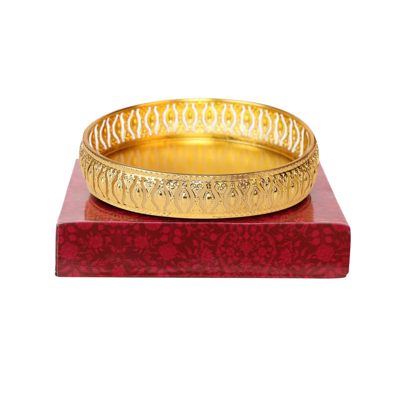 Image of R Ayurveda Copper German Silver Golden Tray (6-Inch) - Decorative Gift for Diwali, Wedding, Anniversary & Festivals | Includes Gift Box for Wedding,Housewarming,Birthday,Gathering retrun Gift
