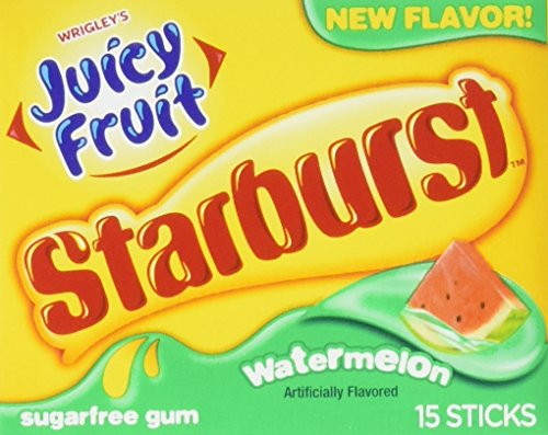 Juicy Fruit Sugar Free Gum, Starburst Watermelon, 15 Count (Pack of 10)
