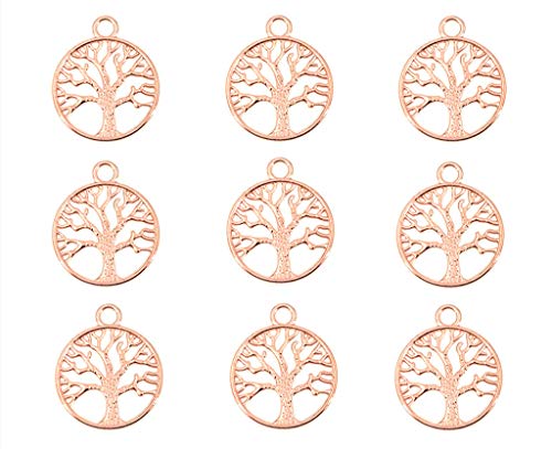 ALIMITOPIA 50pcs The Sephirothic Tree Kabbalah Tree Of Life Lucky Charm Pendant for DIY Crafting Key Chain Bracelet Necklace jewelry Making Findings(Rose Gold)