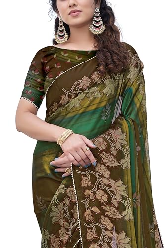 Image of MIRCHI FASHION Saree for Woman Chiffon Foil Work Floral Printed | Ethnic Sari for Function and Farewell with Unstitched Blouse Piece (Available in 15 Colors)