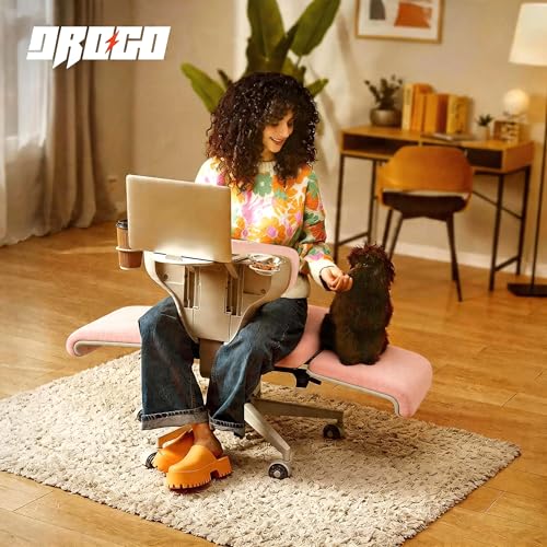 Image of DROGO Freedom-X Multi-Position Cross Legged Office Chair for Work from Home with Laptop Tray, Flexible Armrests, Adjustable Backrest & Cup Holders | Gaming Chair with Breathable Cushion Seat (Pink)