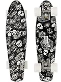 Skateboard Complete 22 Inch Mini Cruiser Retro Skateboard for Kids Boys Beginners, Skull