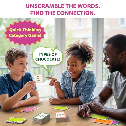 Image of Gouda Games Cryptic Categories - Quick-Thinking Brain Game, Fast-Paced Word Unscramble Card Game for Kids, Teens & Adults, Perfect for Game Nights, Gift for Ages 10, 11, 12 and Up, 3-8 Players