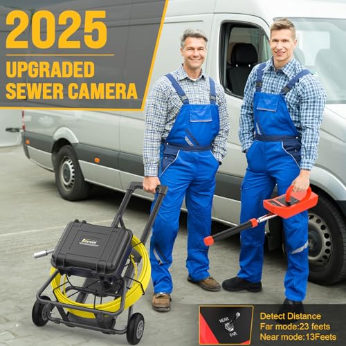 Cámara de Alcantarillado Anysun con Localizador 300ft, Cámara de Inspección Autonivelante con Contador de Distancia, Cable de 7MM con Carro y Ruedas, Monitor HD de 9" con DVR Cámara para Tuberías (Tarjeta de 32GB) miniatura 2