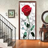 3D Rose Flower Self-Adhesive Door Wallpaper Murals Wall Stickers -Peel and Stick Door Poster for Home Decoration Vinyl Removable Art Decal