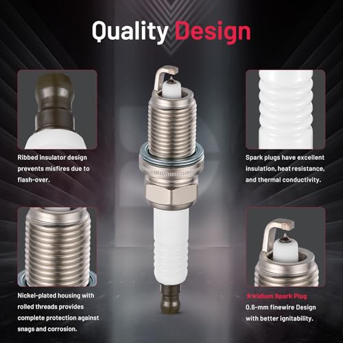 Image of BDFHYK 6707 Iridium Spark Plugs Compatible with CL EL Integra MDX 200 Sebring Avenger Caliber Accord Civic Odyssey Pilot Elantra Compass Patriot Soul B2600 MX-6 Protege, Set of 4