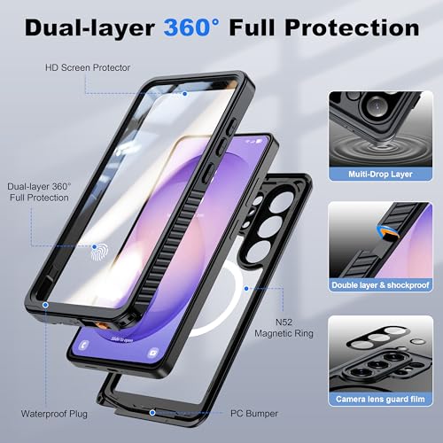 Image of ANTSHARE IP68 Waterproof Case for Samsung Galaxy S26 Ultra [2026] - MagSafe Compatible, Built-in Screen /Lens Protector - Shockproof Full Body Protection for Swimming /Outdoor, Black /Clear