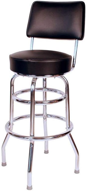 Richardson Seating Double Ring Swivel Bar Stool with Back Chrome Frame and Seat, Blue, 30"