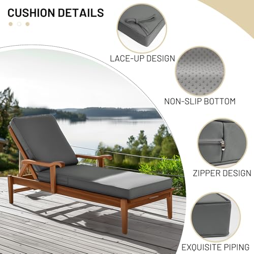 Lokex Chaise Lounge Cushions Outdoor, Waterproof Removable Chaise Lounge Cushion, 72x21x3 Inch Lounge Chair Cushions for Outdoor Furniture Comes with Lace-up Straps and Anti-Slip Bottom