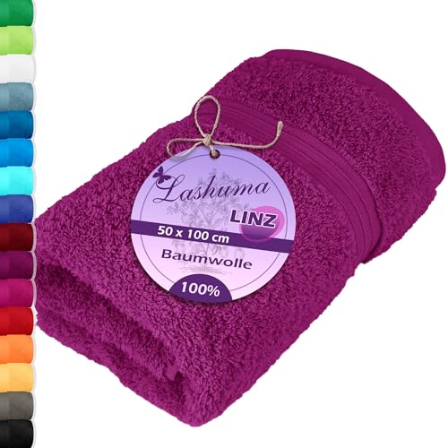 Lashuma Damen Frottee Handtuch 50x100 cm, Linz Wellnesshandtuch aus 100% Baumwolle in Lila - Orchidee