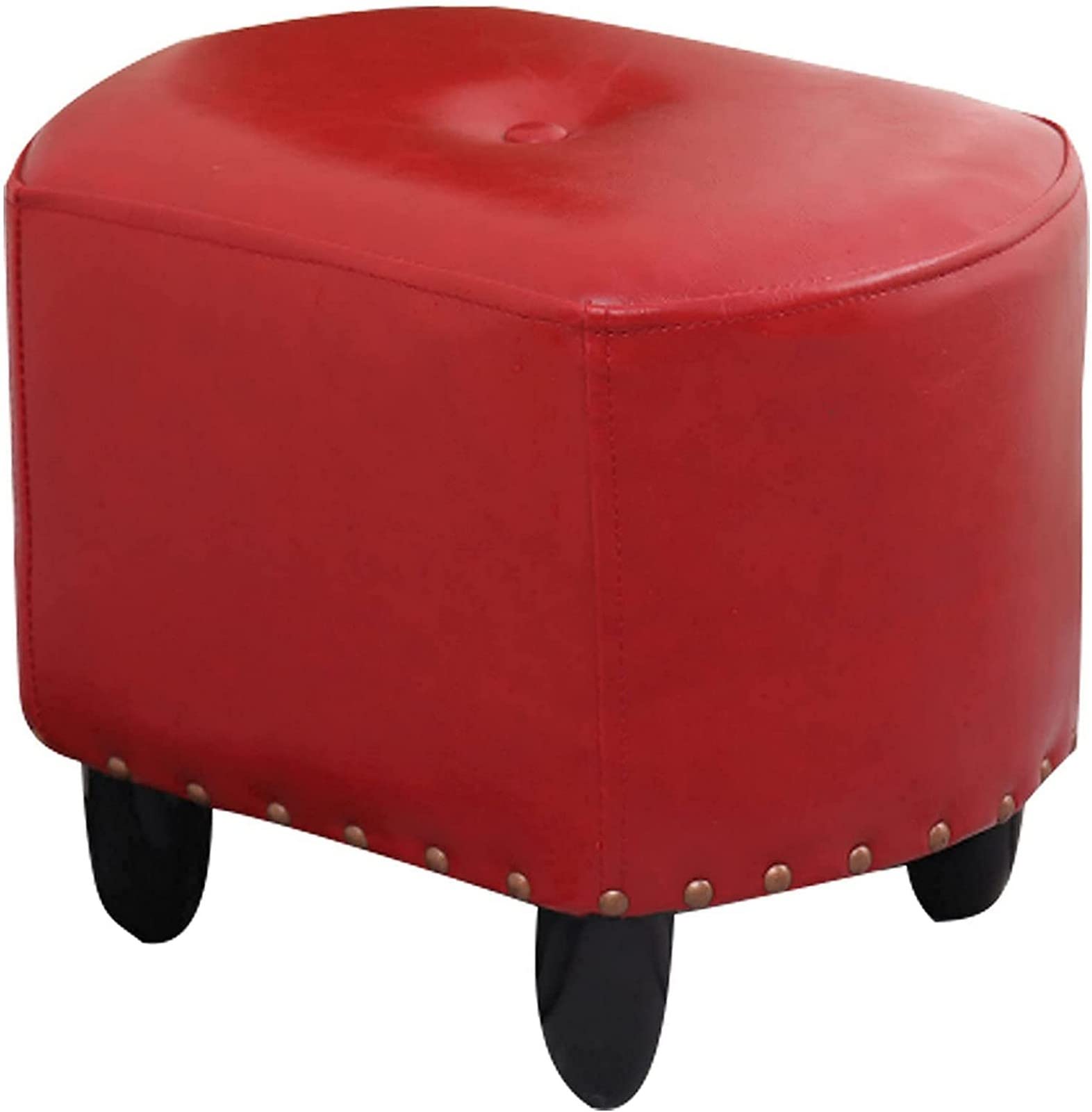 Repose-pieds ottoman rouge en cuir PU antique petit tabouret bas