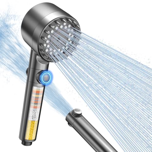 FEELSO Pommeau de Douche Anti Calcaire avec Filtre à 15 Couches, 3+1 Types de Jets Pommeau Douche Haute Pression,Douchette Douche avec Stop Eau,Economie Deau...