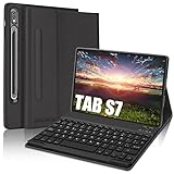 Material único: la funda de nuestro teclado utiliza una capa exterior de cuero PU de doble capa de alta calidad y una capa interior de plástico antideslizante en forma de panal, que proporciona una excelente protección para el uso diario.La funda trasera de TPU suave protege la tableta de golpes, caídas e impactos. Forro de microfibra suave con exterior de cuero PU, evita que tu tableta se raye.