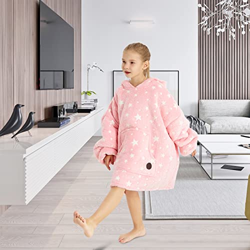 THREE POODLE Wearable Blanket Hoodie for Kids, Oversized Sherpa Sweatshirt Blanket with Giant Hood, Warm Cozy Hooded Blanket, Cute Gifts for Kids Girls Boys