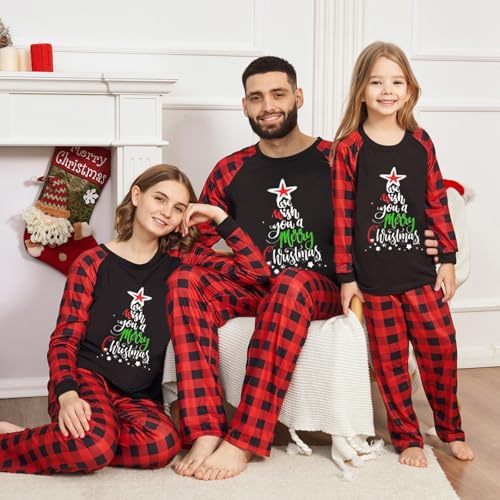 Feionusin Family Christmas Pajamas Matching Sets, Xmas Pjs Sets Holiday Sleepwear Matching Pajamas Long Sleeve Nightwear Set 23-Red | Christmas Tree3