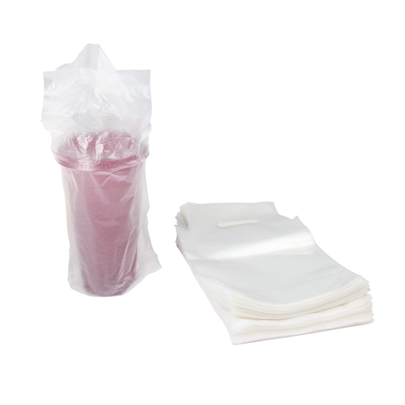 KVMORZE100 PCS Clear Handle Drinking Poly Bags, Plastic Packaging Bags for Food/Drink/Coffee Delivery, Portable Take Out Bags for Coffee Shop/Restaurants/Bar (1-cup, 11x6")