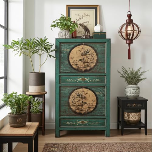 OPIUM OUTLET Armoire Asiatique Buffet Commode Asia Sideboard Console chiffonnier Meubles Vintage Chinois Oriental entièrement monté