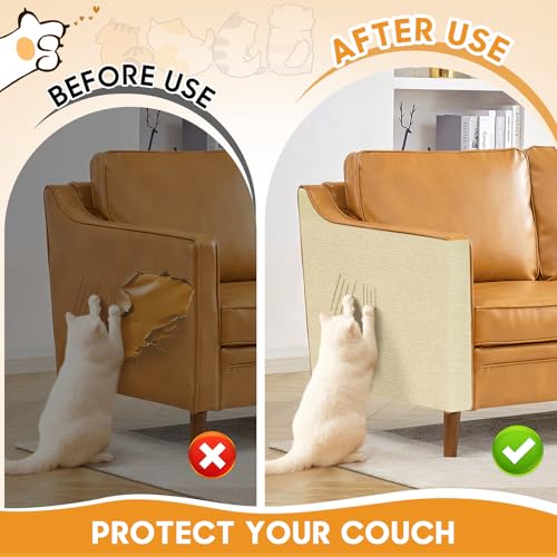 Image of 2 Pcs 40 x 16 in Cat Scratch Furniture Protector with Cutter Slider and Measuring Tape, Trimmable Self-Adhesive Cat Scratch Carpet, Suitable for DIY Cat Tree Stands, Sofas,Cat Tower