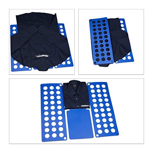 Relaxdays Doblador de Ropa, Plegador Prendas Set 2, Ayuda para Doblar Camisetas XXL, Niños y Adultos, Azul y Amarillo