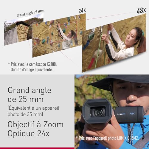 Panasonic X1200 | Caméscope Semi-Pro 4K (Qualité vidéo 4K 60p 10bit Interne, Zoom Optique 24x, Grand Angle 25mm, Stabilisé, Ecran Tactile orientable, USB-C) Noir
