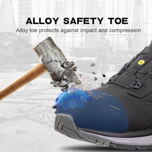 Image of ESD Shoes for Men - Durable Quick Lacing System, Lightweight Aluminum Alloy Toe, Static Proof, Waterproof, Puncture-Resistant, Oil & Slip Resistant Industrial Safety Work Sneakers