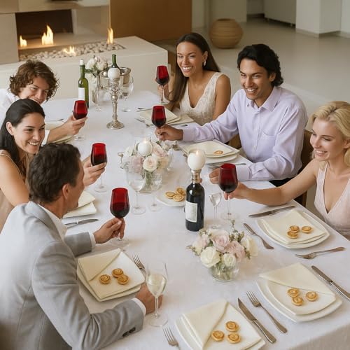 Image of Ivory Satin Band Napkins, 100% Cotton Dinner Napkins - Ideal for Grand Events & Regular Home Use, Soft, Durable Hotel Quality Napkin - 'Royal Collection' (22 inch X 22 inch) Inch (Ivory, 4 Pack)