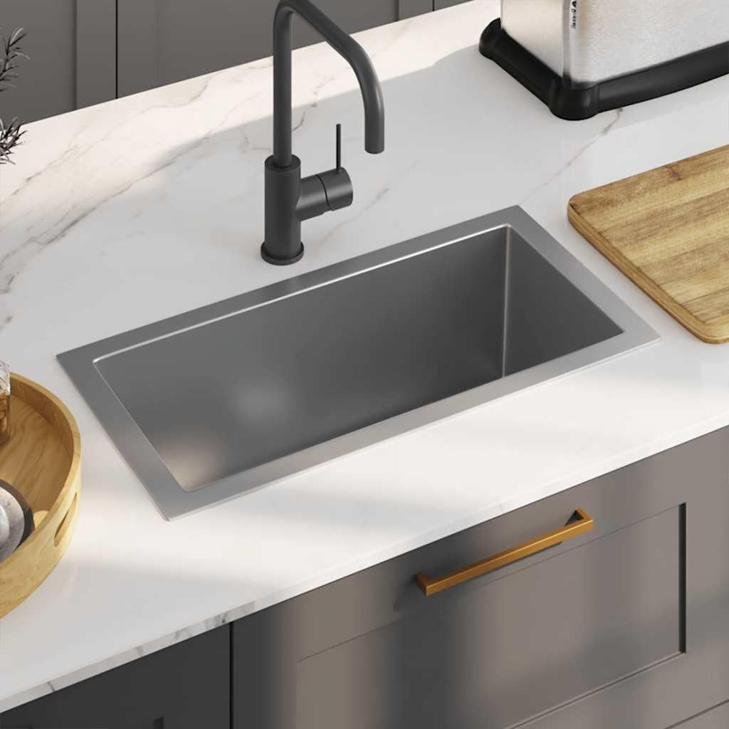 Lavello da incasso fatto a mano in acciaio inox con cuscinetti fonoassorbenti, 60 x 30 x 20 cm, sottostruttura e installazione, scarico rapido dell'acqua, resistente alla corrosione, lavello