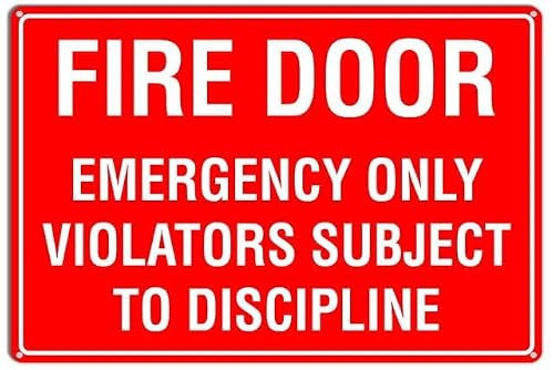 peiyeety Fire Door Emergency Only Violators Subject to Discipline Sign Caution Safety Aluminum Warning Signs Security Tin Signs 12x16 Inches