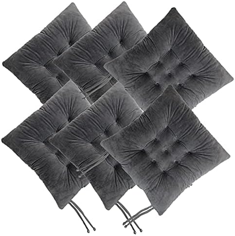 RUGKING Seat Pads for Dining Chair,Set of 4 Chair Pad Cushions with Ties Straps for Dining Living Room Office Chair Kitchen Indoor Soft and Comfortable Washable (Dark Grey, 4)