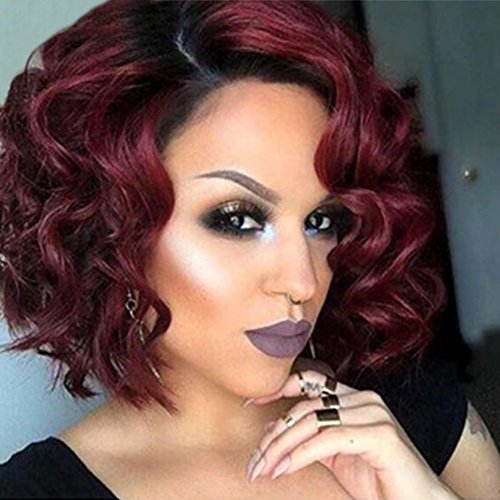 Fashion Alan Hair 1B/Red Color Short Wavy Synthetic Wigs, Natural Looking Heat Resistant Wig for Women