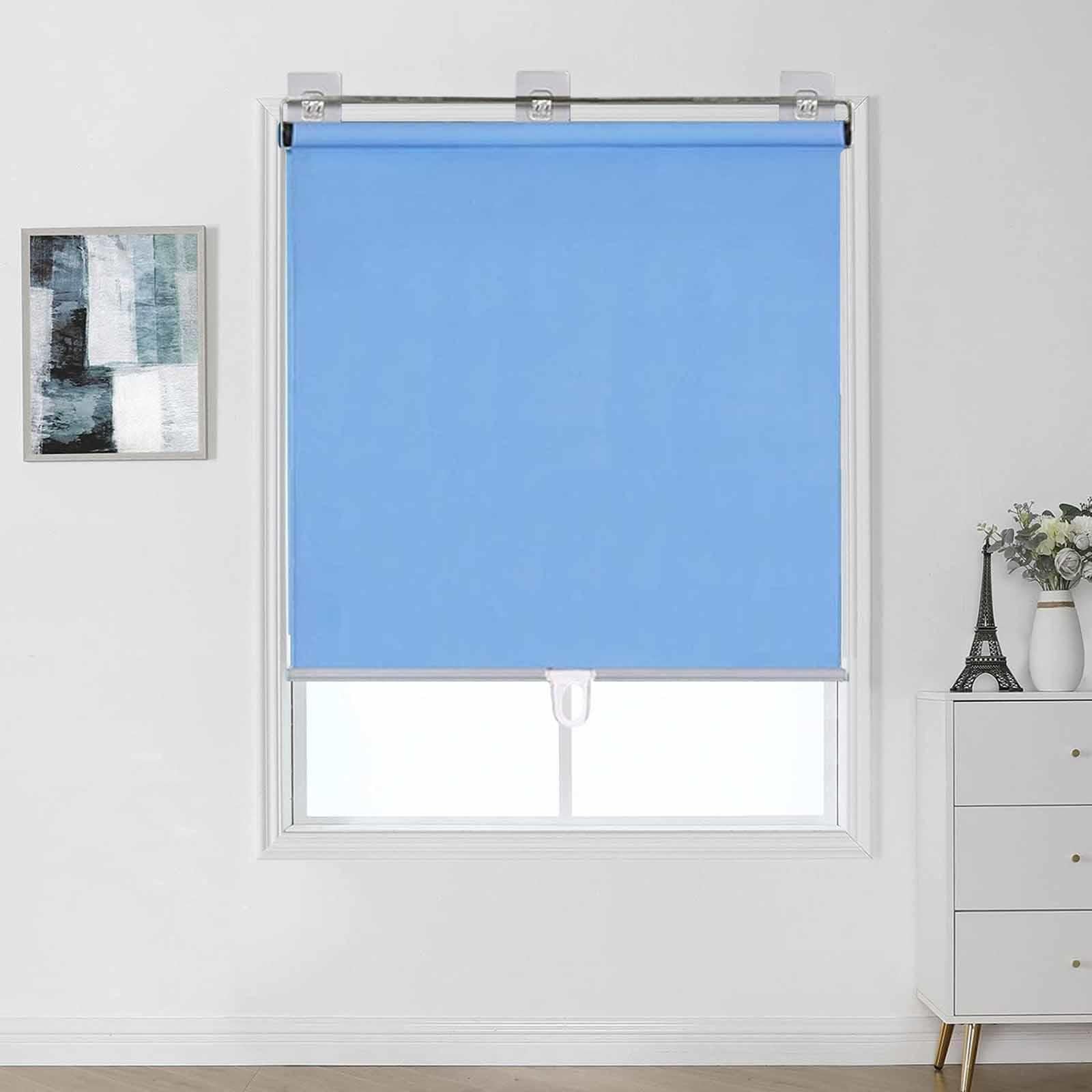 DECAKE Suction Cup Blackout Windows Shades, Retractable Sunscreen Roller Blinds, 40/50/60/70/90/110/120/150cm, No-Drill Curtains, Lightweight Insulated Blinds,Blue-140x200cm/55x79in