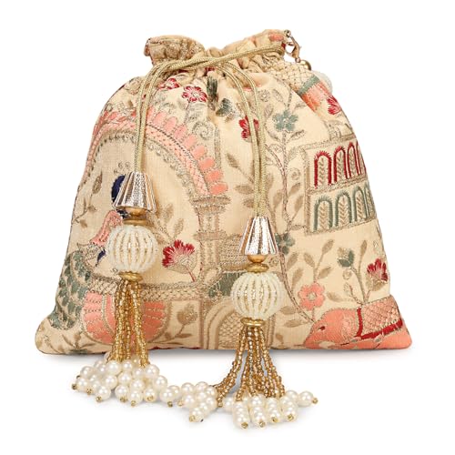 Image of LONGING TO BUY Indian Ethnic Pearls & Sequence Potli Bag for Women, Wedding Potli Bag and For Ethnic Wear