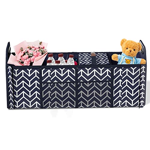 Trunk Organizer, Foldable Car Storage Bag Portable Insulation Cooler Bag Collapsible Vehicle Organizer Divider Storage Totes With 4 Compartment Cargo Tote For Groceries Caddy Suv, Navy Blue #TOP2