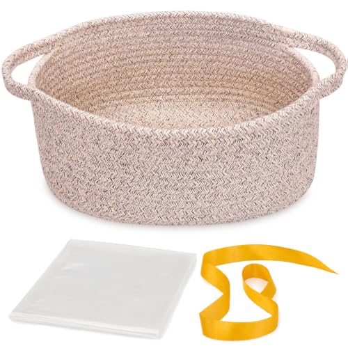 Image of Empty Gift Basket with Gift Bag & Ribbon, Woven Rope Basket, 12x8x5 inch