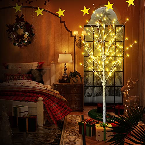 Recaceik Lighted Birch Trees, 4 Feet 5 Feet And 6 Feet Tree Artificial Birch Tree With Flower Light, Pack Of 3, For Christmas Halloween Home Party Wedding Decoration, Indoor Outdoor Use #TOP3