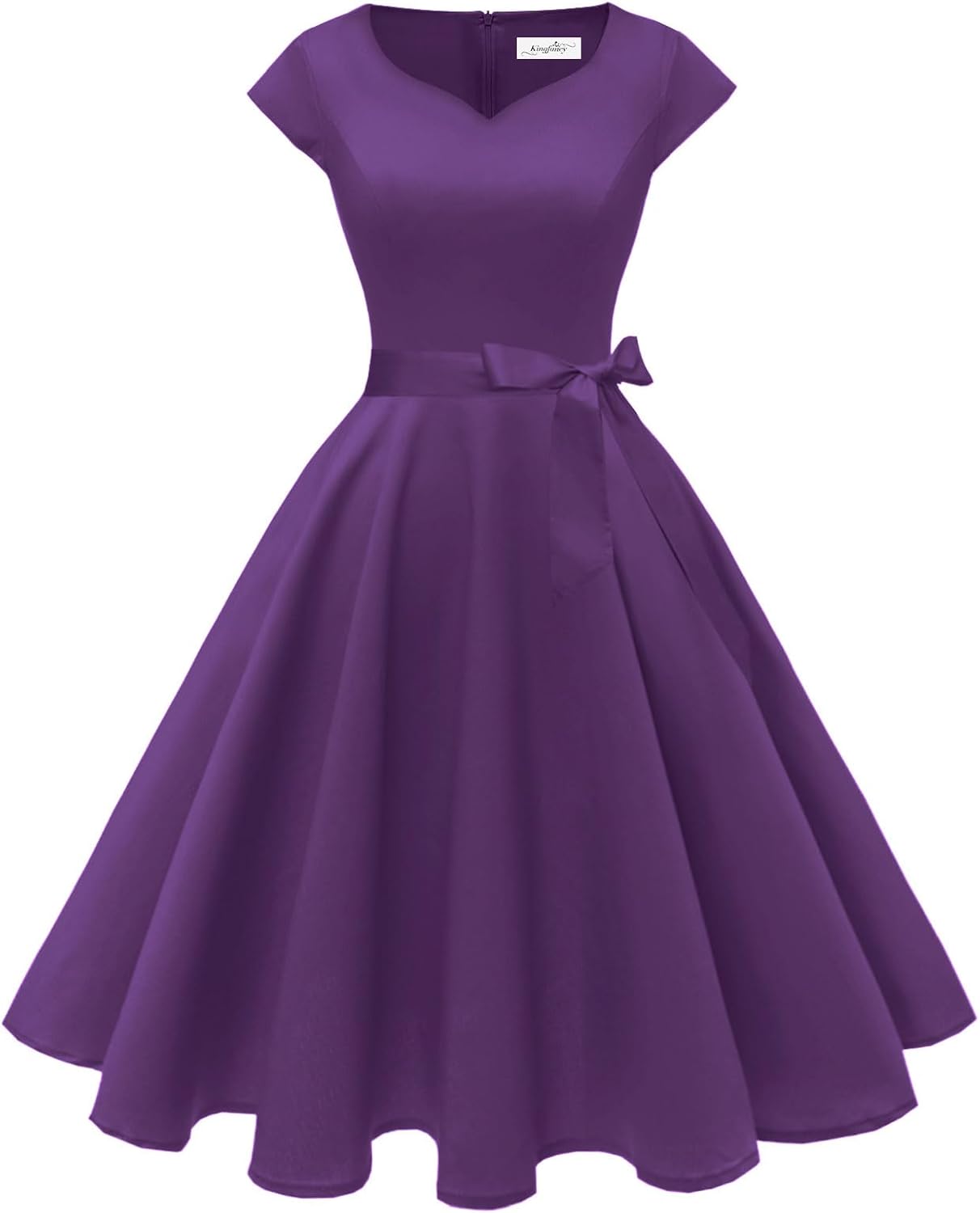 Kingfancy Women Vintage 1950s Dress Retro Cocktail Party Swing Dresses with Cap Sleeves