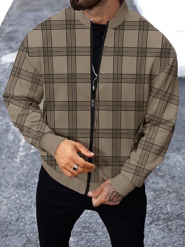 Image of Noble Monk Men Cotton Blend Checkered Full Sleeves Mock Collar Regular Fit Casual Jacket | Casual Winter Jackets | Jackets for Winter Wear
