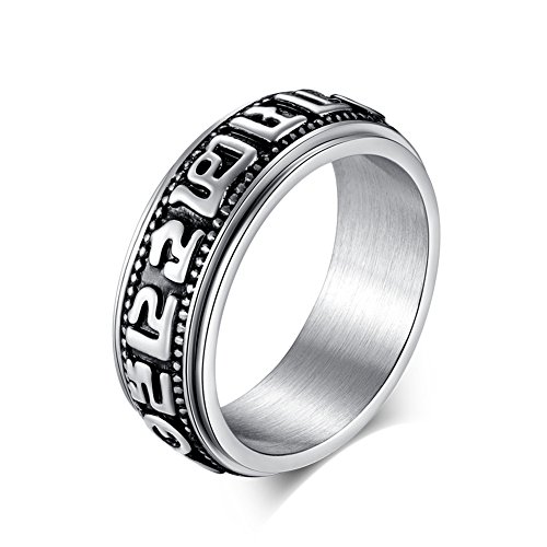 JAJAFOOK Tibetan Syllable Mantra Sanskrit Om Mani Padme Hum Spinner Ring,8 by JAJAFOOK - Used condition - US$10.19