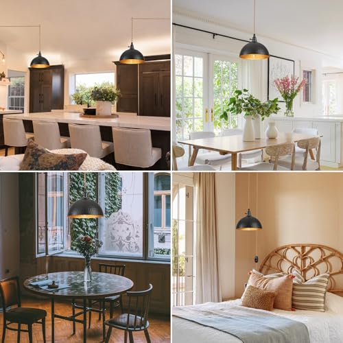 Image of Plug in Pendant Lights Hammered Dome Hanging Lamp with Dimmable Switch 15 Ft Long Hemp Rope Farmhouse Pndant Light Cord Lighting Fixture DIY Hanging Light