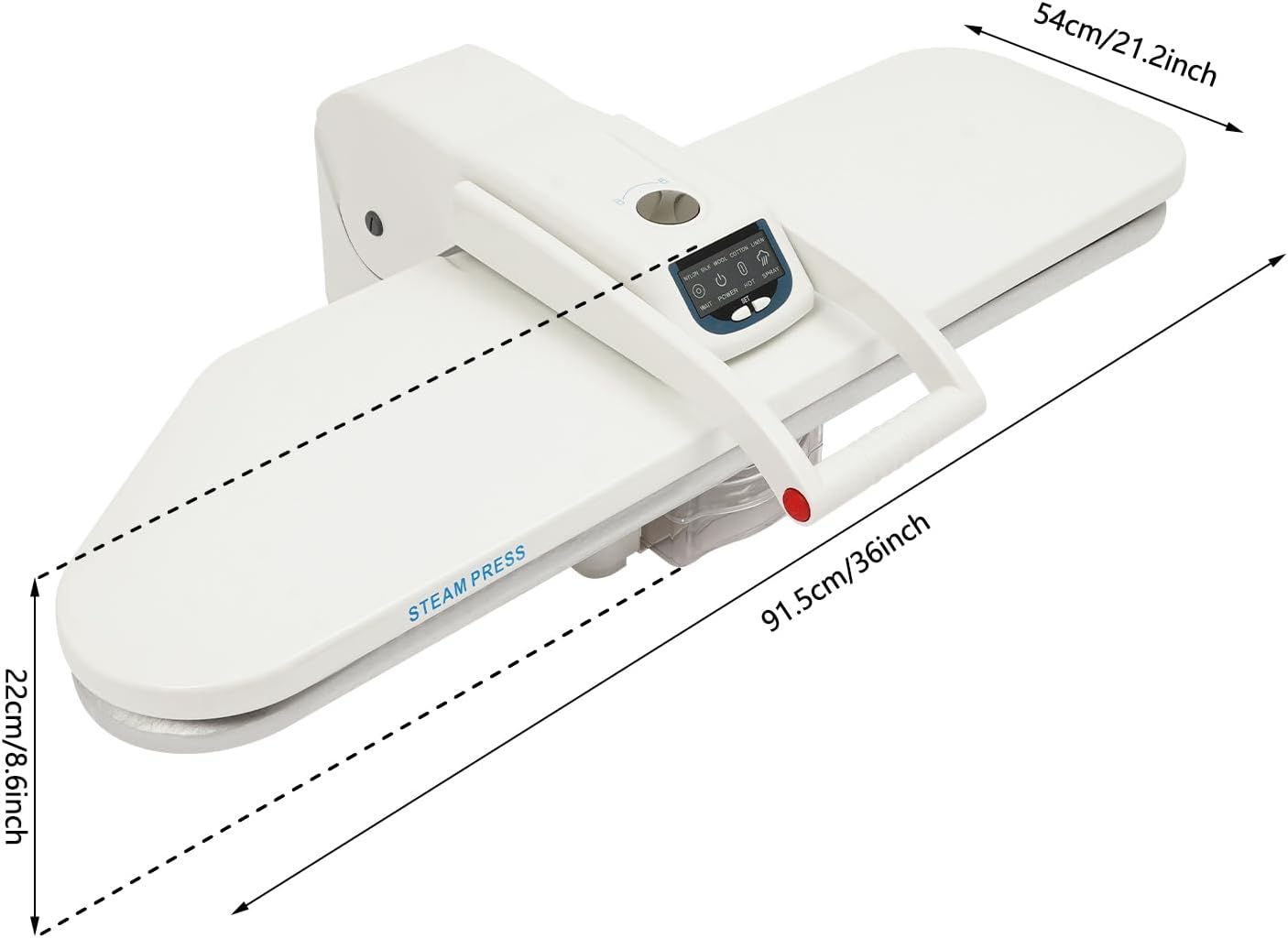 36" Large Steam Iron Press with LCD Touch Screen, 1600W Professional Iron Press Machine Steam Press with 5 Fabric Settings & Steam Burst Function for Home Business (White)