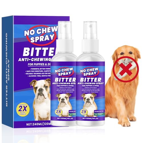 JOVIAL 2 Stück Bitterspray Hund, 240ml Anti Kau Spray, Erziehungshilfen für Hunde um das Kauen und Lecken von Möbeln, Schuhen, Bandagen zu Stoppen, Sicher für Innen- und Außenanwendung