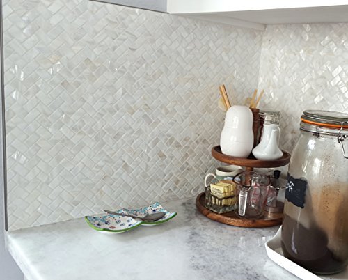 Vogue Tile Genuine Mother of Pearl Oyster Herringbone Shell Mosaic Tile for Kitchen Backsplashes, Bathroom Walls, Spas, Pools (Pack of 5 Sheets)