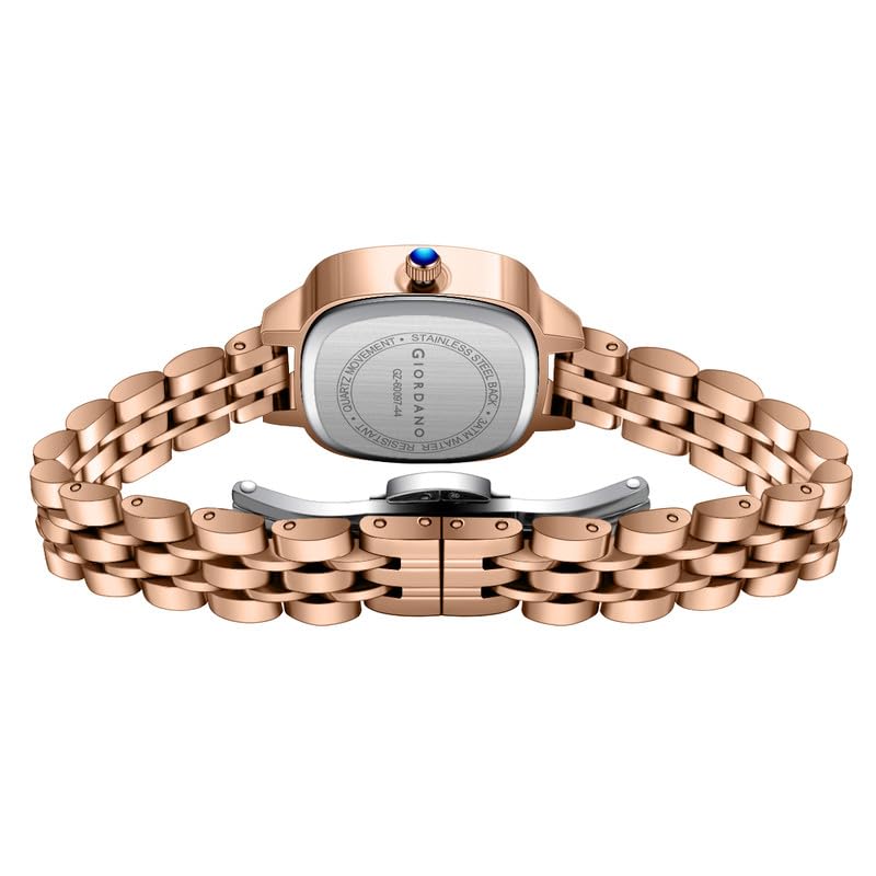 Image of Giordano Elegant Square Rose Gold Watch for Women - Crystal & Roman Hour Markers, Day-Date Display, Stainless Steel Strap