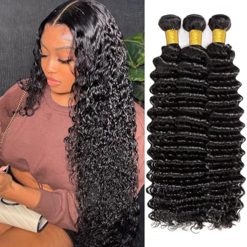 12A Deep Wave Human Hair Bundles 16 16 16 Inch...