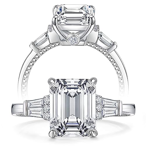 4.5 Carat Engagement Rings for Women Emerald Cut Anniversary Rings AAAAA Cubic Zirconia 925 Sterling Silver Size5-10