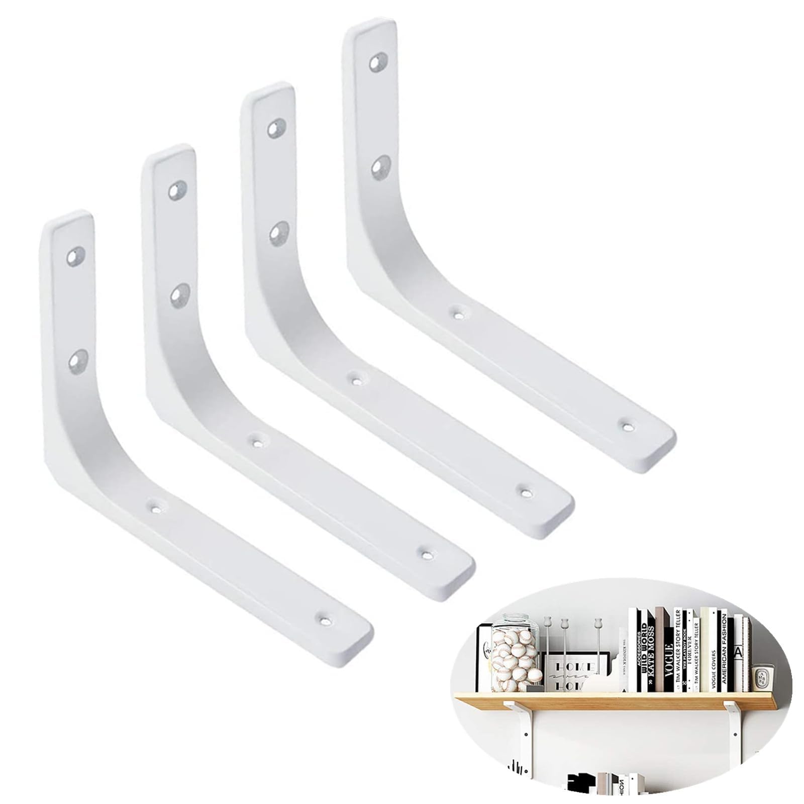HTRTRR Shelf Brackets 4 Pack – Heavy Duty L Shaped Wall Mounted Brackets, Floating Shelf Support for Bookshelf, Kitchen, Bathroom, Garden and Garage –（White, 5x6 inch）