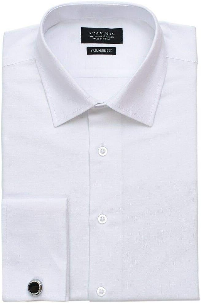 AZAR MAN Slim fit Solid White French Cuff Dress Shirt