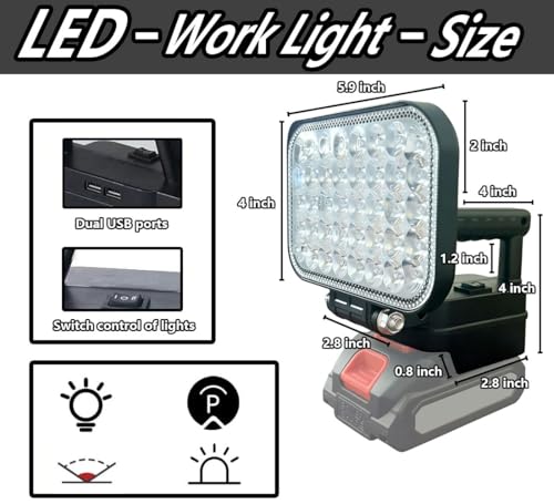 LED Work Light-Compatible with Makita 18V-21V LXT Series Batteries,Cordless Work Light has 2 USB connectors.Battery Work Light/Portable Flood Lights Outdoor Various Occasions (Battery not Included) by LPFGSLF - Used condition - Image 5